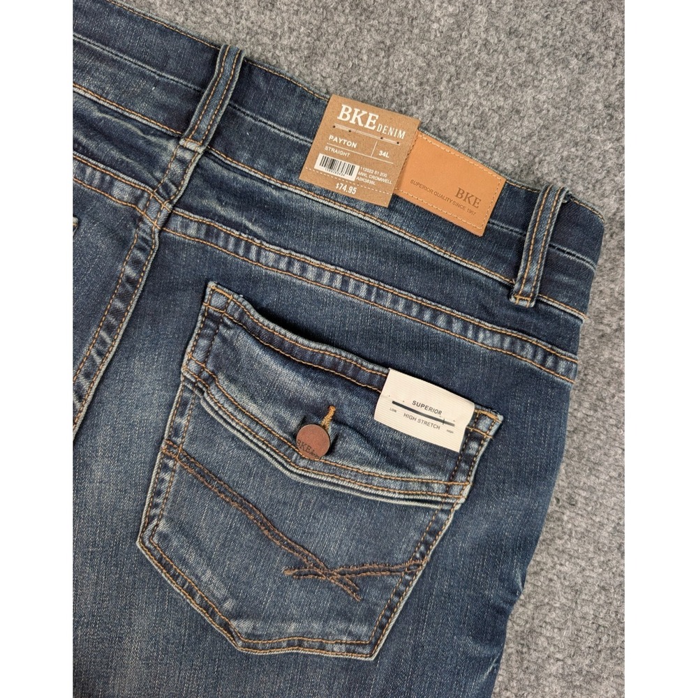 BKE Payton Straight Leg Jeans Womens 34L Cromwell Dark Wash Mid Rise Stretch NWT